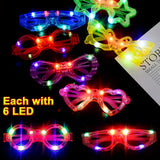 24 Packs LED Glasses for kids Glow in the dark Party Supplies Favor,6 LED 6 Shapes Glasses Flashing Plastic Light up Glass Toys Bulk 3 Replaceable Battery fit Halloween Christmas Thanksgiving