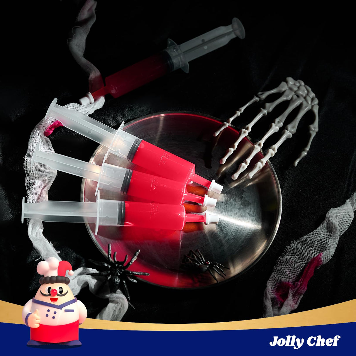 JOLLY CHEF 60 Pack Party Jelly Halloween Shot Syringes, Medium 1.5 oz Container with Lid, Perfect for Plastic Shot Glasses Thanksgiving Christmas