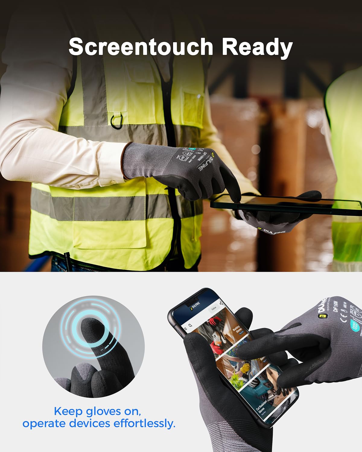 DULFINE Safety Work Gloves MicroFoam Nitrile Coated-12 Pairs Pack,Seamless Knit Nylon Glove with Black Micro-Foam Nitrile Grip,Ideal for General Purpose,Automotive,Home Improvement,Painting(Large)