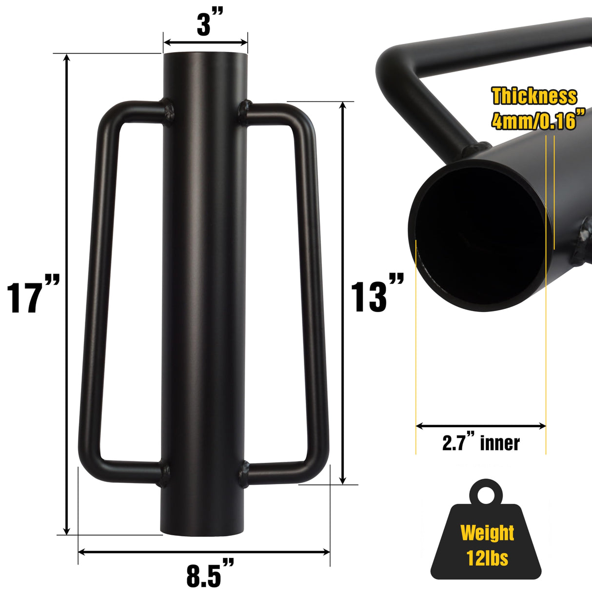 LADECH Fence Post Driver, Heavy Duty Hand Post Pounder with Handle - Use for Metal U Posts, T Posts, Garden Fence (12 Lbs)