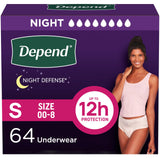 Depend Night Defense Adult Incontinence & Postpartum Bladder Leak Underwear for Women, Disposable, Overnight, Small, Blush, 64 Count (4 Packs of 16), Packaging May Vary