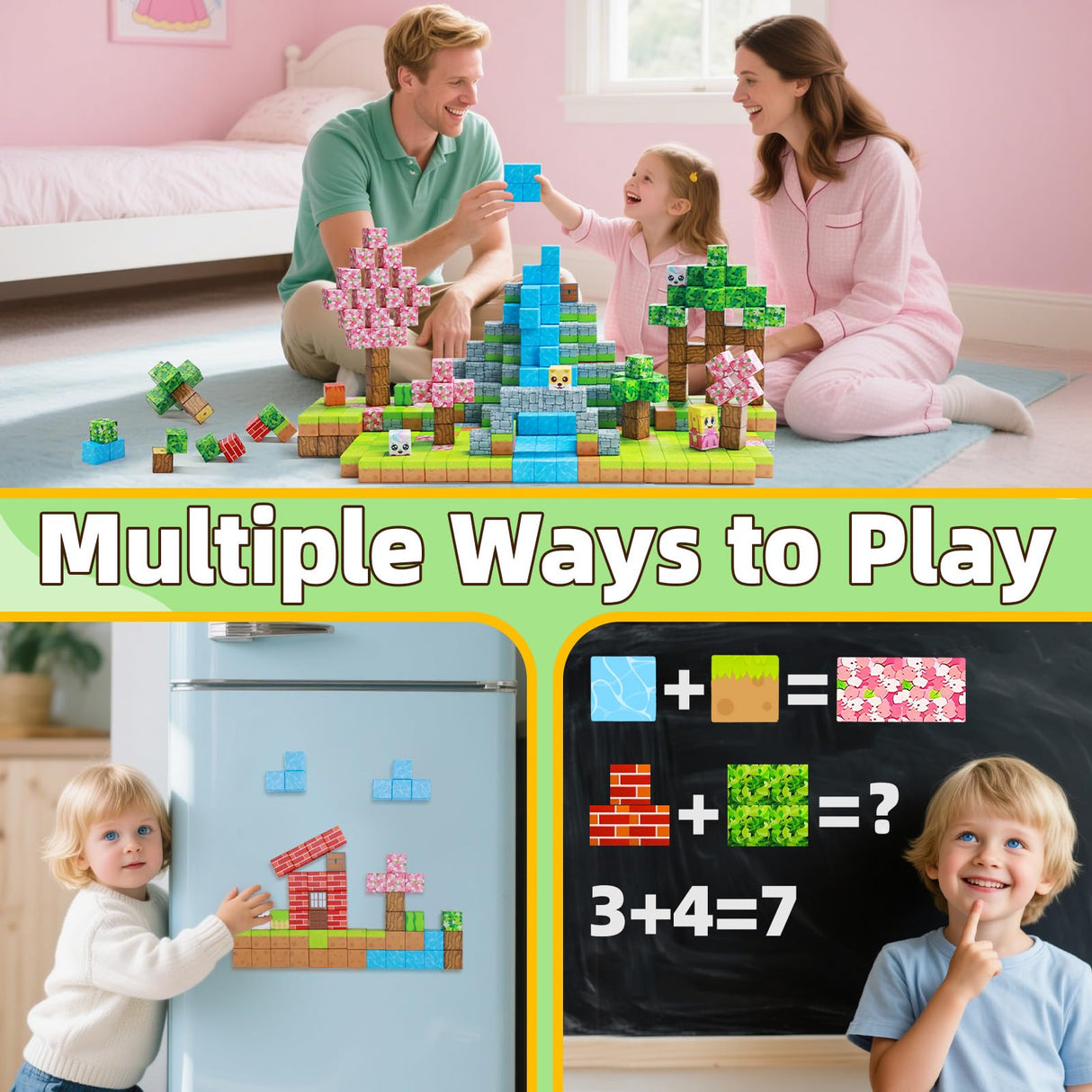 EchoPlan Magnetic Blocks, 100PCS Magnetic Building Blocks to Build a 3D World, STEM Sensory Construction Stacking Magnet Blocks Toy for Kids Ages 3+, Boys and Girls Christmas Birthday Gifts