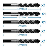 5-Piece 5/8“ Masonry Drill Bits for Tile Glass Ceramic Wall Brick Stone Soft-Metal Wood, 5/8 Inch Concrete Drill Bits Cement Drill Bit Set, 3-Flat Shank, YG8 Carbide Tungsten Steel Alloy Tip 16mm