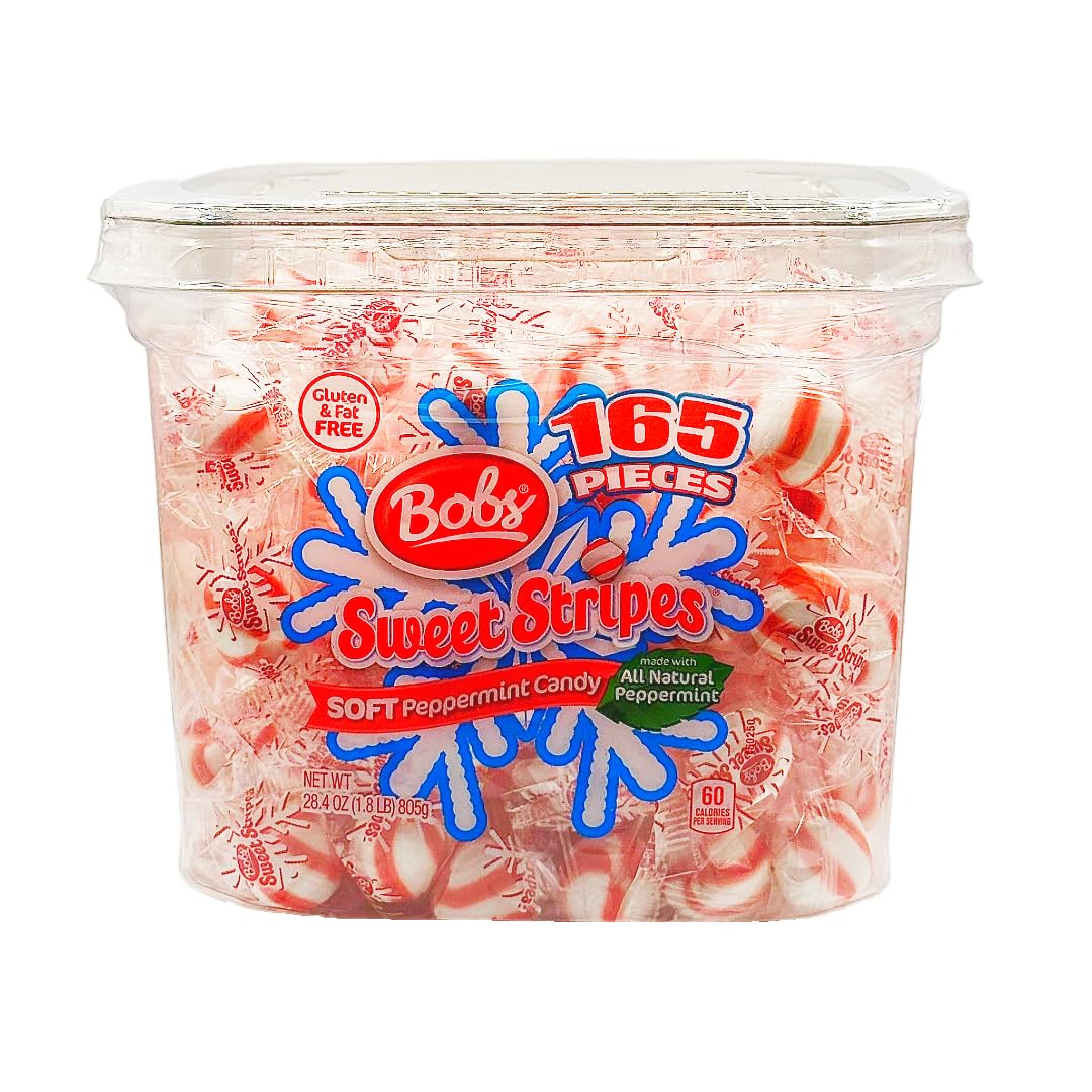 BobsSweet Stripes (1.8 Pound) Soft Peppermint Candy, Individually Wrapped Mint Candy, The Perfect Christmas Candy.