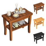 Greenual Teak Wood Shower Bench Stool with Storage Shelf, Wooden Waterproof Bathroom Spa Bathing Teak Shower Stool with Non-Slip Feet Gadget 2024 for Indoor or Outdoor Shower Chair Seat Organizer