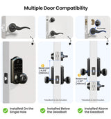 Veise VE018 Smart Knob Handle Lock - Fingerprint, App Control, Keyless Entry for Front Door and Bedroom, Electronic Digital Keypad, Auto Lock, Remote Access Sharing, Easy Installation, Matte Black