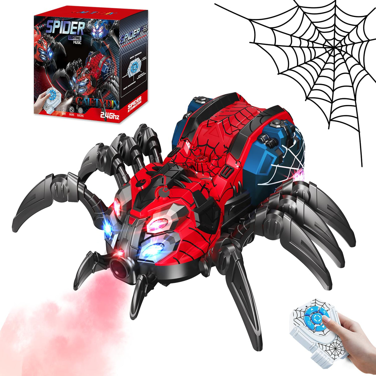 Spider Toys for Boys 4-6, 5-7, 8-12+, Remote Control Spider Robot Toy with 2.4 GHz Remote Controller, RC Robot Spider with Spray/Lights/Music, Realistic Spider Gift for Kids Boys, Halloween, Christmas