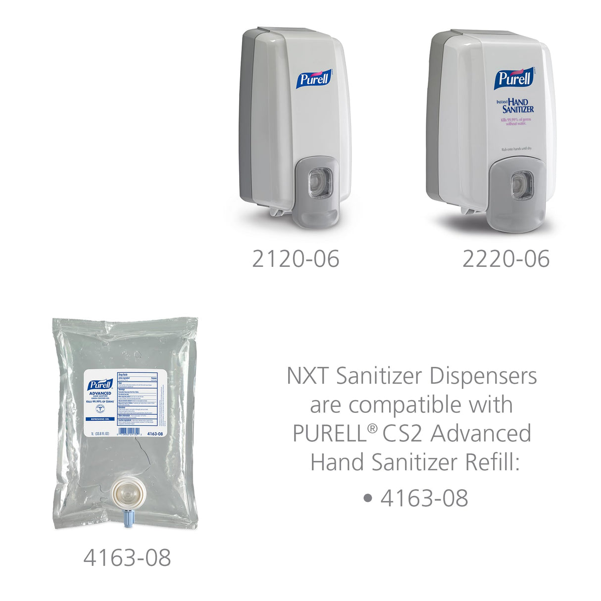 PURELL NXT Push-Style SPACE SAVER Sanitizer Dispenser, Dove Grey, for 1000 mL PURELL NXT Sanitizer Gel Refills (Pack of 1) - 2120-06