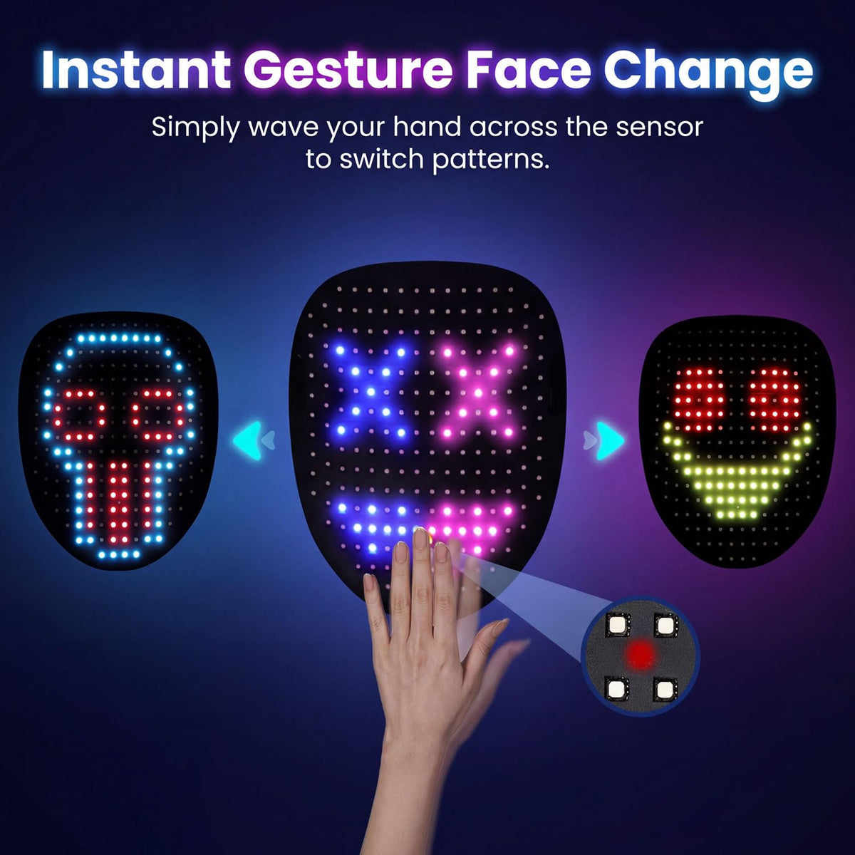 MEGOO Led Light up Mask with Gesture Sensing, Halloween Gifts for Kids