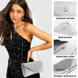 MEDOJO 10Pcs Silvery Rhinestone Jewelry Set for Women Bride Wedding Prom Jewelry Evening Rhinestone Sparkly Clutch Purse Bag Necklace Tennise Layered Bracelets CZ Ring Crystal Drop Earring Set