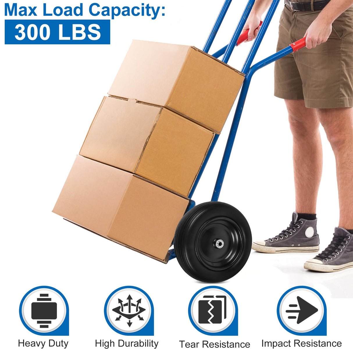4.00-6 Flat Free Wheelbarrow Tires and Wheels, 13 Inch Wheelbarrow Tires with 5/8" or 3/4" Bearings, 1.75'' Centered Hub Hand Truck Solid Wheels Replacement for Hand Trucks, Dolly Trolleies, 2 PCS
