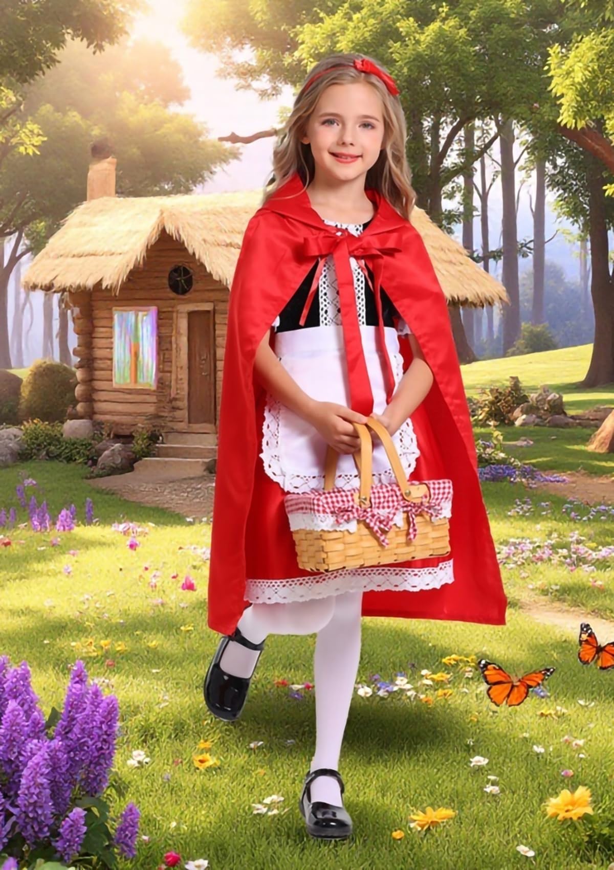 Mosong Little Red Riding Hood Costume for Girls Kids Halloween Christmas Cosplay Costumes Dress and Red Hooded Cloak MS032XXL