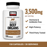 FORCE FACTOR Primal Origins Beef Organ Supplement Made with Pasture-Raised, Grass Fed & Including Beef Liver, Kidney, Heart, Pancreas, & Spleen, Hormone Free, Non-GMO, 150 Capsules