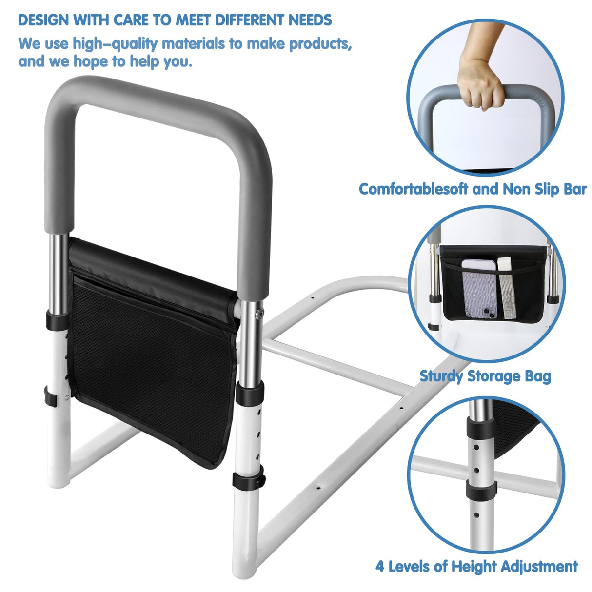 MPINOI Bed Rails for Ederly Adults Safety, Adjustable Height Bed Assist Rails for Seniors Fall Prevent Grab Bar Fits King Queen Full Twin Bed…