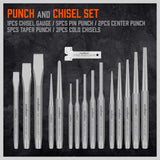 HORUSDY 16-Piece Punch and Chisel Set, Including Taper, Cold Chisels, Pin, Center
