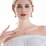 HENGSHENG Pearl Jewelry Set For Women S925 Sterling Silver Necklace & Earrings Set Freshwater Pearl Pendant Cage Set for Wedding Anniversary Prom Birthday Gift - Silvery Purple