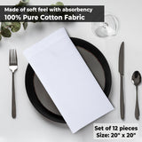 Urban Villa White Cloth Napkins Set of 12 100% Cotton Dinner Napkins Cloths Washable 20”x20” Absorbent Soft Durable Reusable-Ideal for Everyday Use Parties Wedding Thanks Giving Christmas Halloween