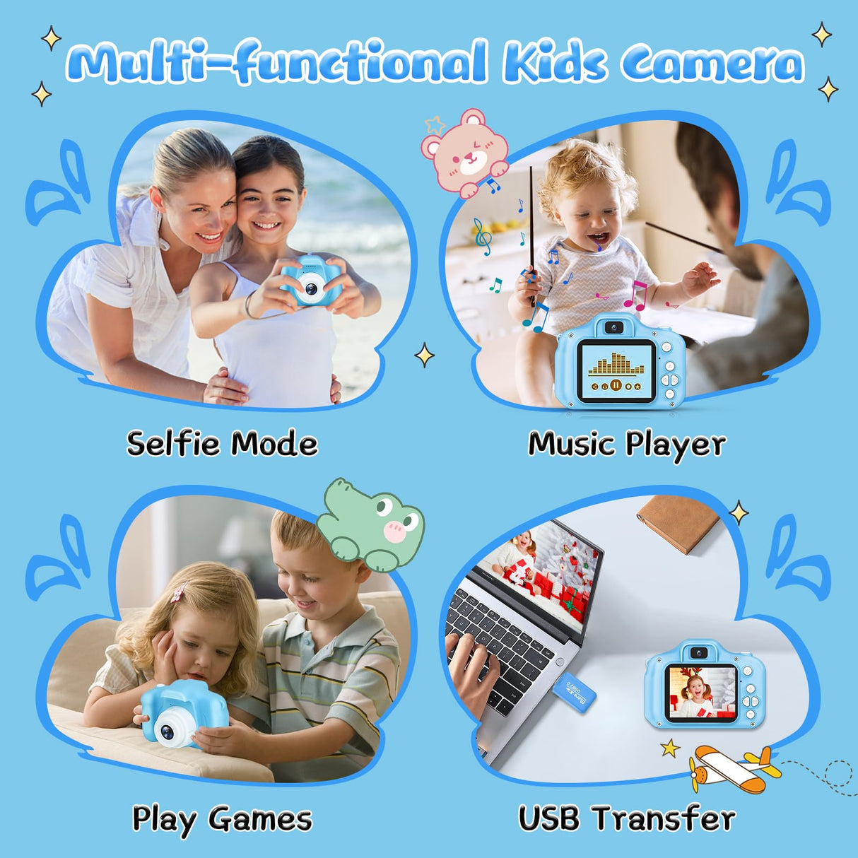 Kids Camera for Boys and Girls, GPOSY Digital Camera for Kids, Toddler Camera Christmas Birthday Toy Gifts for Kids Age 3 4 5 6 7 8 9 10 with 32GB SD Card, Video Recorder 1080P HD(Blue)