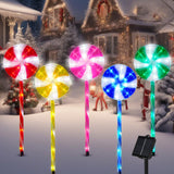 Outdoor Christmas Decorations Solar Pathway Lights, Set of 5 Lollipops Peppermint Stake Lights, 8 Modes Candy Cane Walkside Lights, Outdoor Xmas Decoration for Walkway,Yard