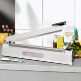 R-PACK Impulse Heat Sealer with Seal bar, Heavy-Duty Bag Sealing & Cutting Machine, 2 Extra Replacements (white, 12inch)