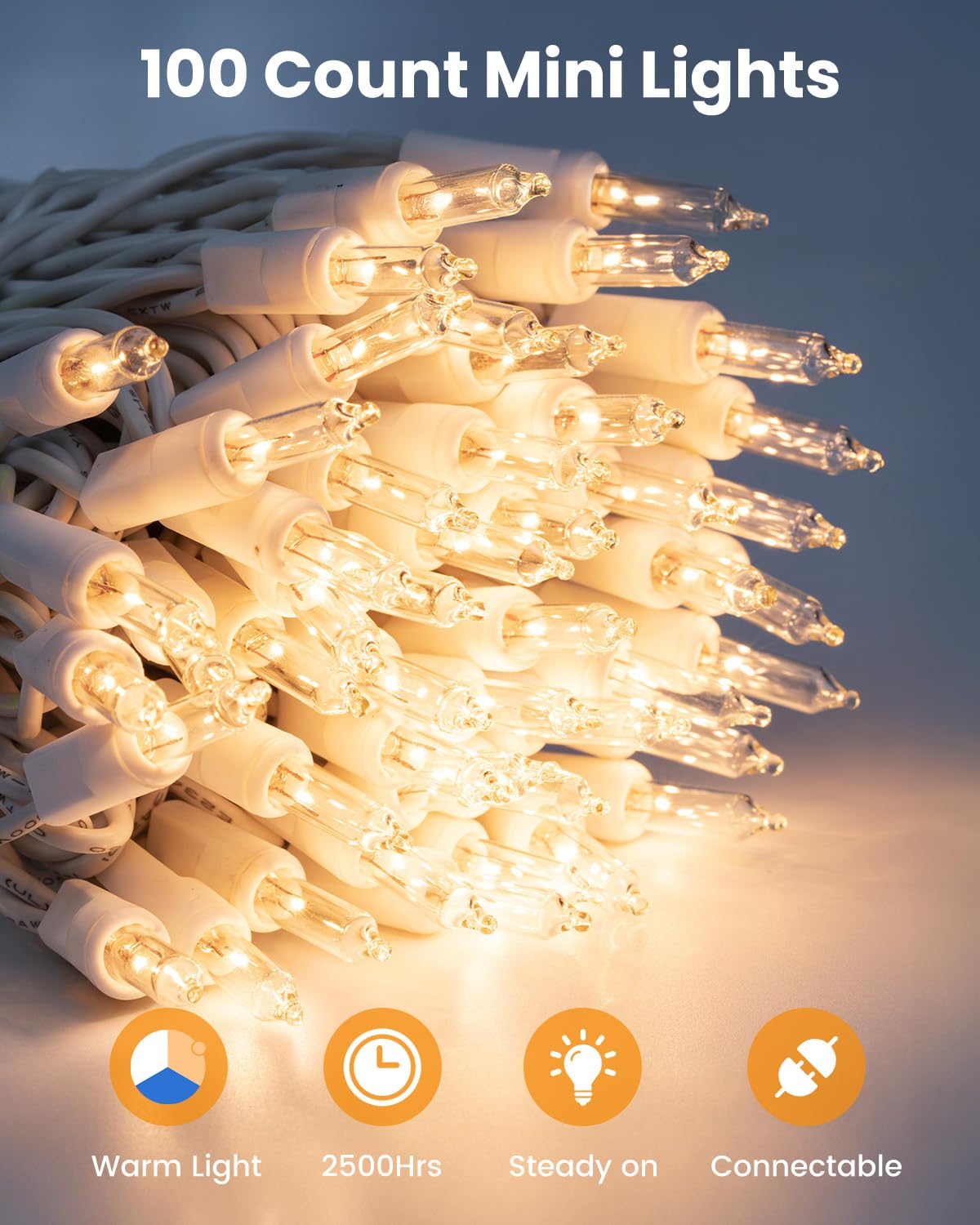 Minetom Clear Christmas String Lights 100 Count 26.5 Feet Incandescent Bulb Mini Lights for Indoor Xmas Tree Garland Birthday Wedding Party Festival Decoration, 2 Pack White Wire
