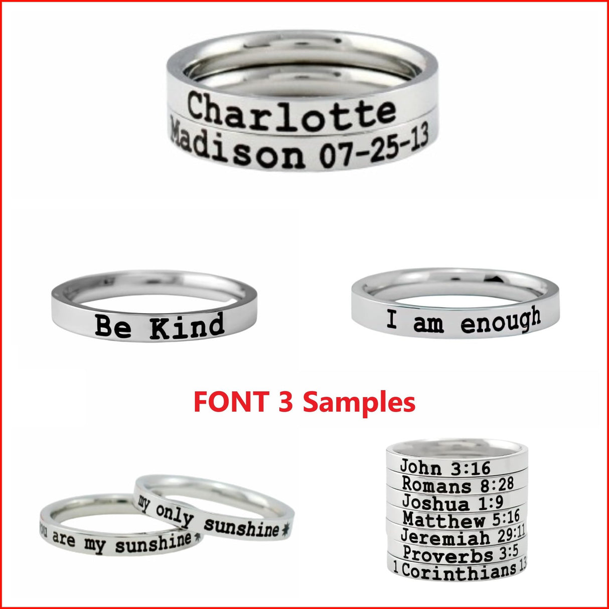Love Statement Gifts Name Ring - Custom Text Stainless Steel Band Ring, Personalized Gift for Her & Him, for Valentines Day, Anniversary Birthday Graduation Christmas Bridesmaids Wedding