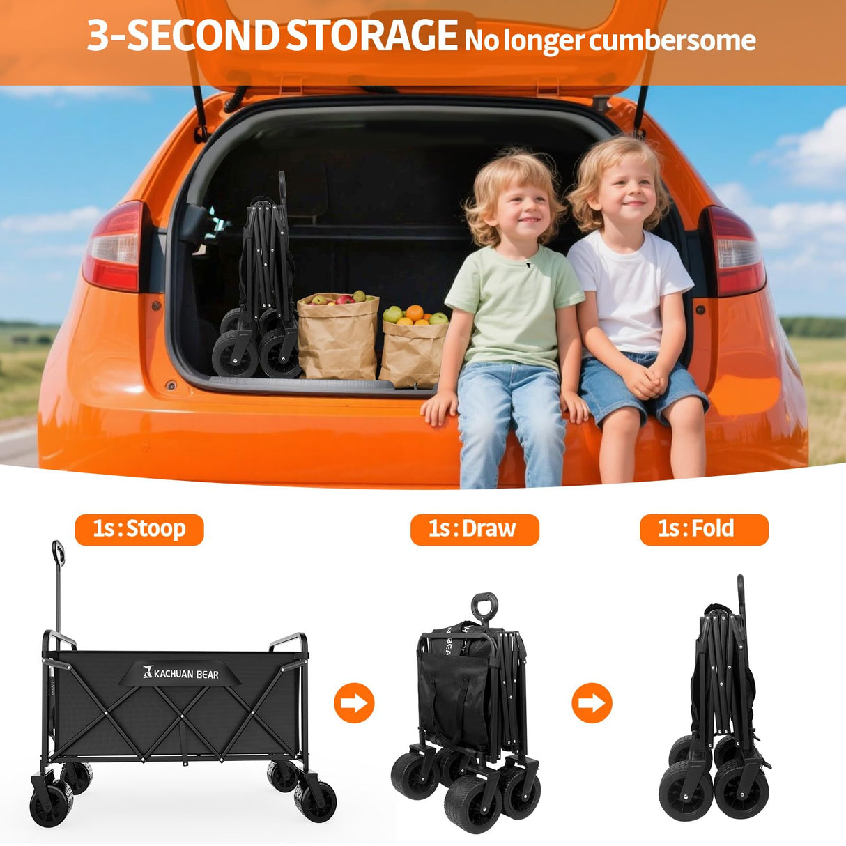 300L Wagons Carts Foldable Collapsible with Big All-Terrain Beach Wheels