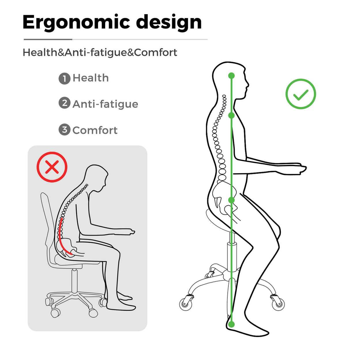 BEWISHOME Saddle Stool with Wheels, Swivel Adjustable Rolling Stool,Heavy Duty PU Leather Wide Thick Seat Padding Ergonomic Chair for Beauty Salon Spa Clinic(Black) BMD01B