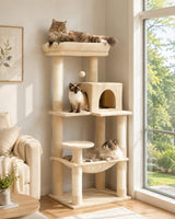 MUTTROS Cat Tree for Large Cats Adult with Metal Plush Big Hammock, 56.3" Cat Tower with 2 Door Condo House, 6-Tier Cat Shelves with Scratching Posts and Large Top Perch, Beige