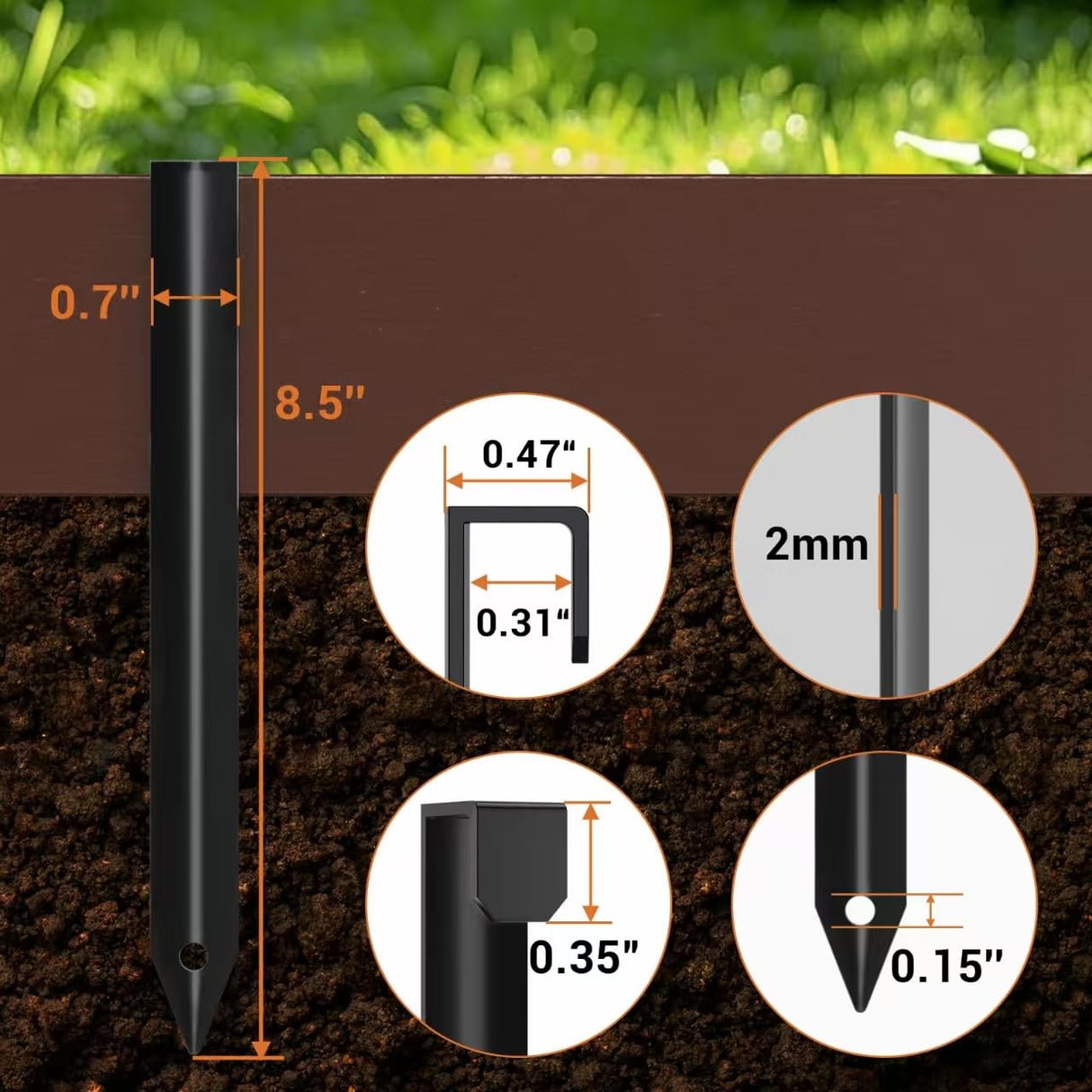 ORVPMVP 20Pcs Metal Landscape Edging Stakes, 8.5In Garden Stakes Landscape Anchoring Spikes for Terrace Board, Landscape Edging Coil, Grass Barrier, Bender Board, Garden Liner, Black