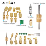 Aupoko R410A Charging Vacuum Port Adapter Kit, 2PC 45 Degree Angled and 90 Degree Charging Vacuum Adapters, 2PC R410A Straight Swivel Adapters, 5/16" Female to 1/4" Male Flare for Mini Split System