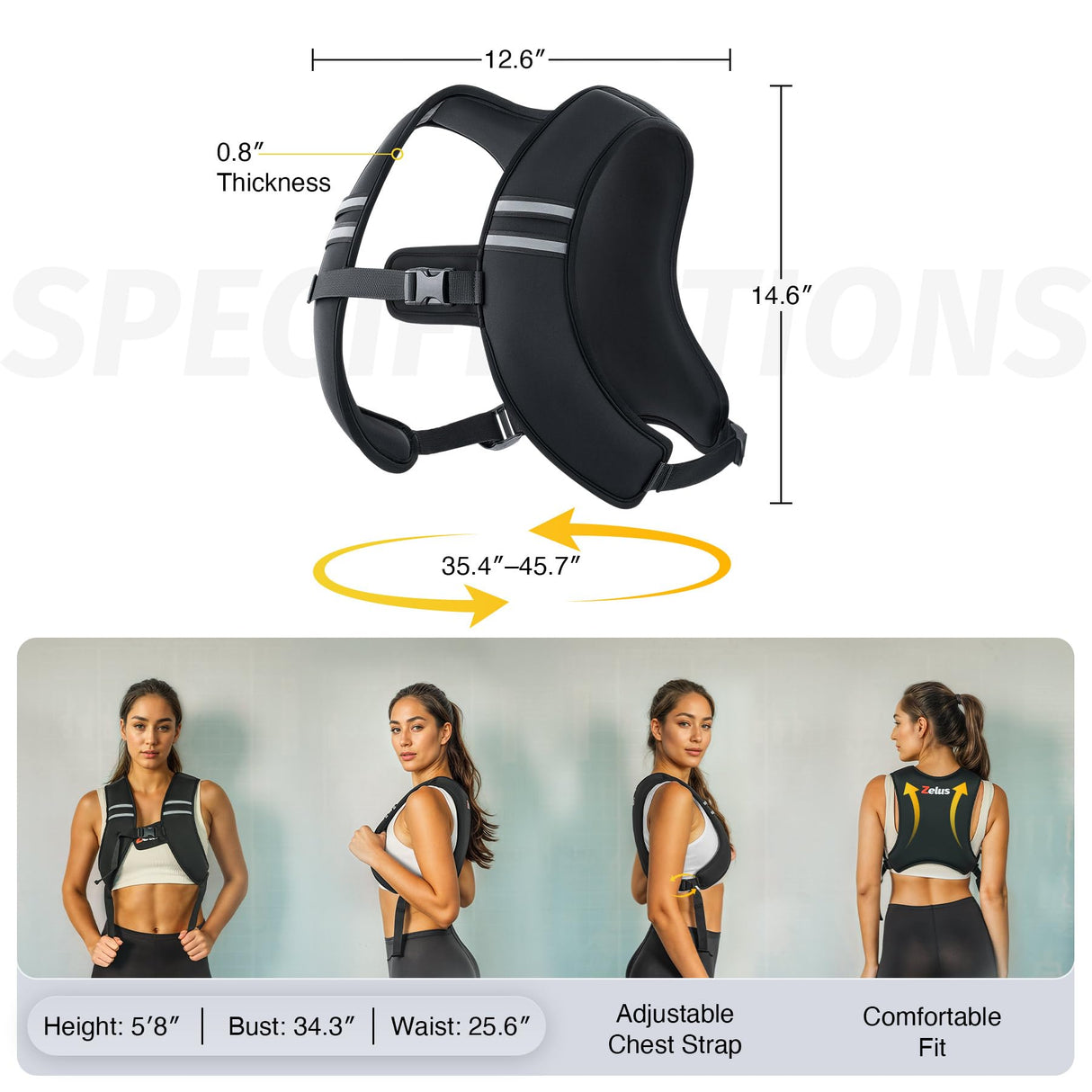 ZELUS Weighted Vest, Z-Fit Weighted Vest for Women and Men, 15 lb Weight Vest with Reflective Stripes & Adjustable Straps, Ultra Thin Weight Vest for Home Gym Strength Training Weight Loss Workout