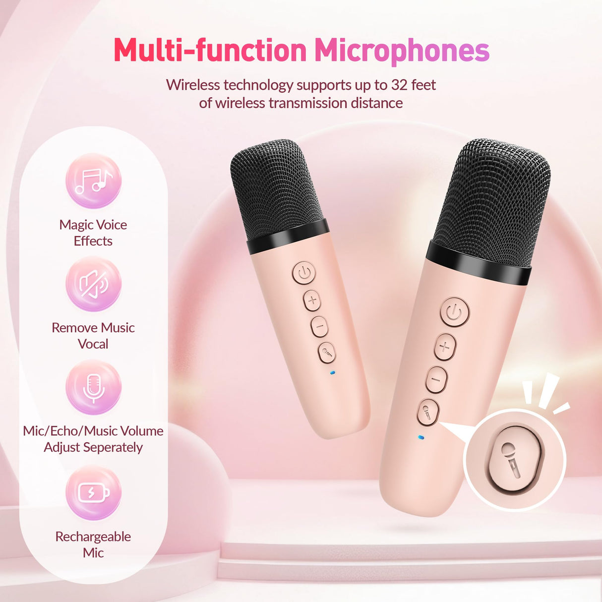 Karaoke Machine for Kids Adults, Mini Portable Bluetooth Karaoke Speaker with 2 Wireless Microphone and Lights, Christmas Birthday Gifts for Girls Ages 4, 5, 6, 7, 8, 9, 10, 12+ Family Home Party