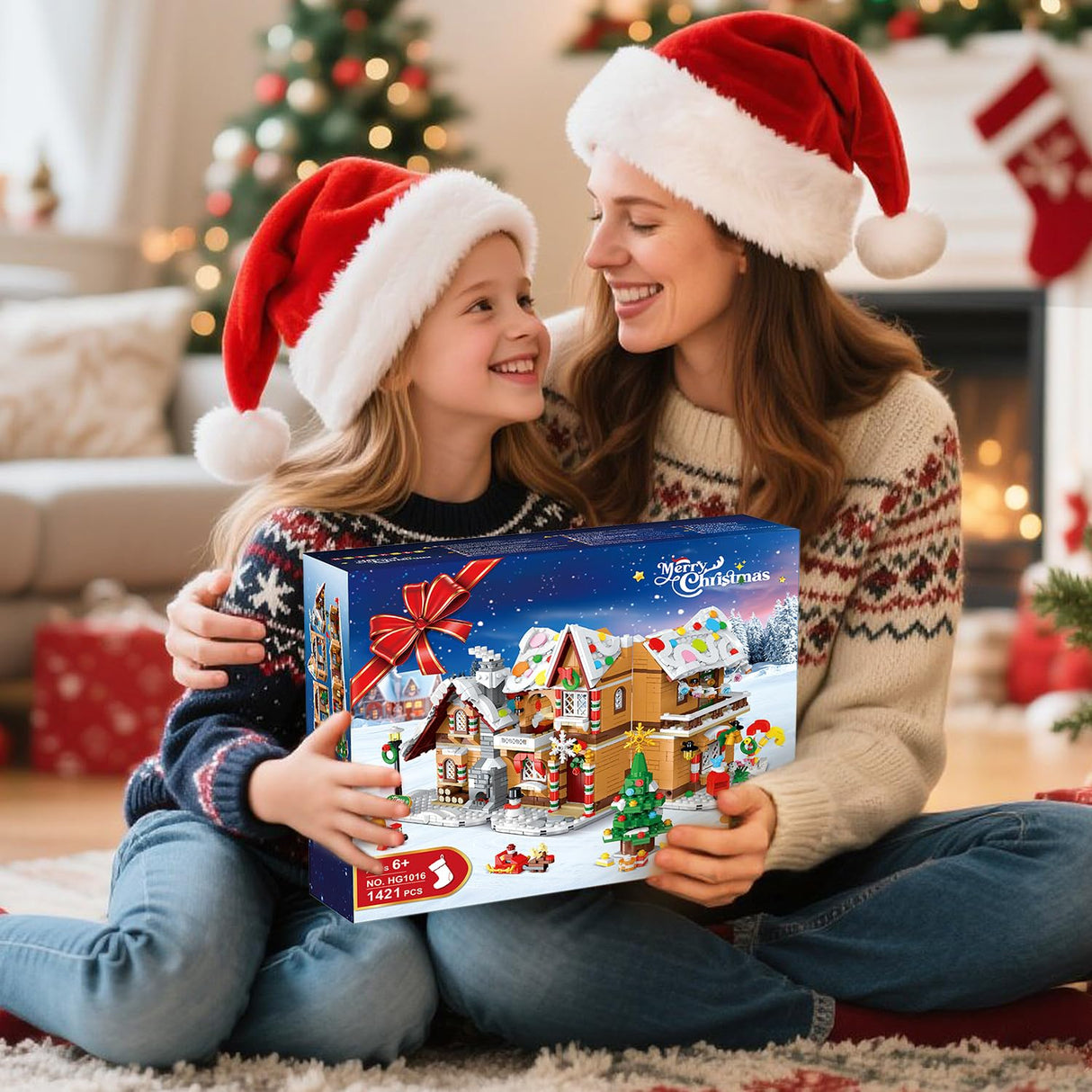 3 Style Christmas Gingerbread House Building Set with Lights - 2025 Christmas Castle Village Building Block Toy with Santa Claus Xmas Tree Train Gifts for Adults Kids Girls Boys Ages 6+ (1477PCS)