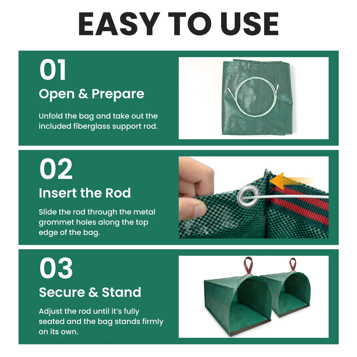 53 Gallon Yard Bags, 2-Pack Reusable Yard Waste Bags, Dustpan Design Leaf Bags for Yard Waste, Grass, Lawn Trash