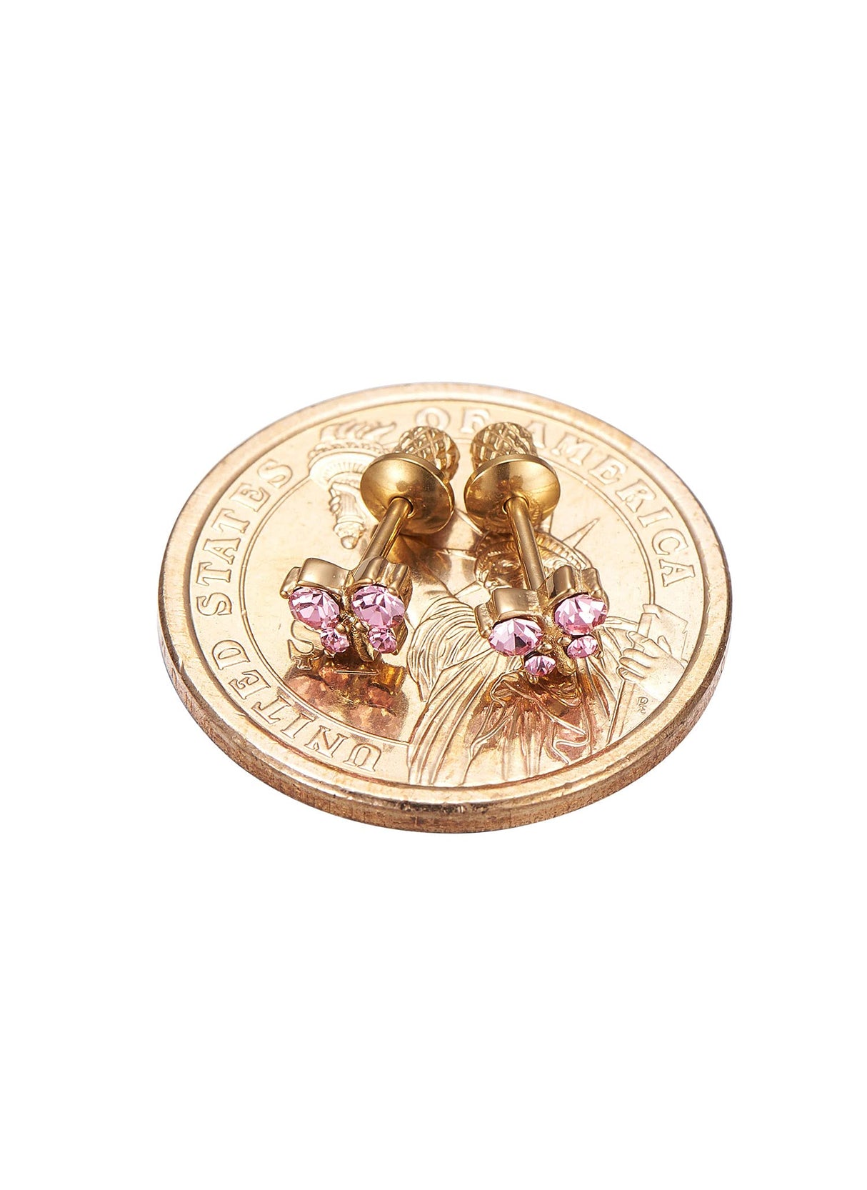 Reggetta Jewelry - Hypoallergenic 18k Gold Plated Butterfly Stud Earrings for Girls, Stainless Steel, with Safety Backs, Pink