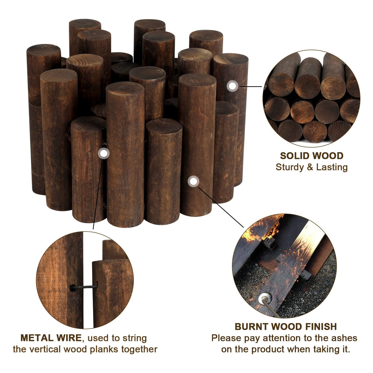 WORTH Wooden Log Rolls Garden Edging, 6.5" H x 47" L Landscape Lawn Border
