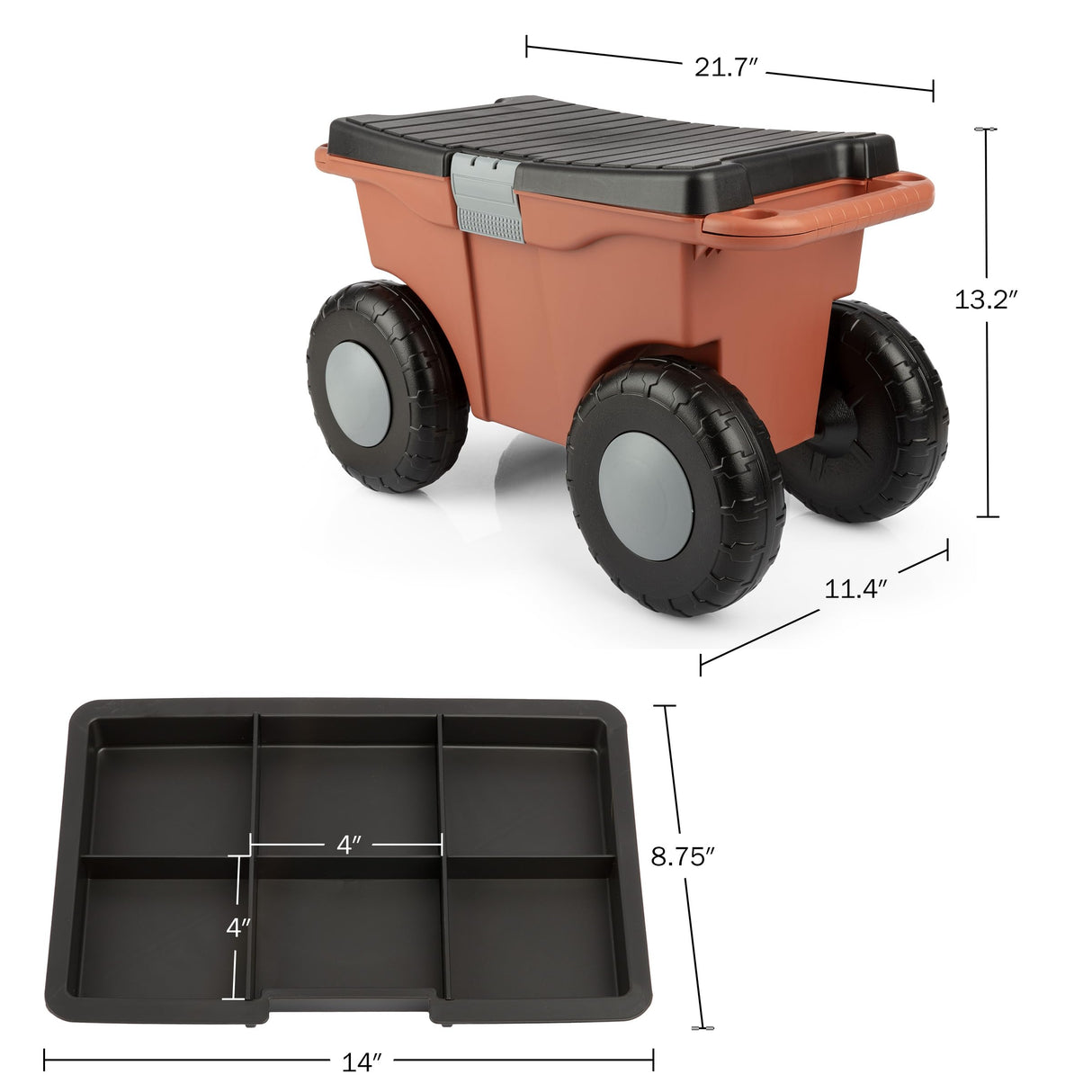 Pure Garden Rolling Garden Cart with Seat, Terracotta