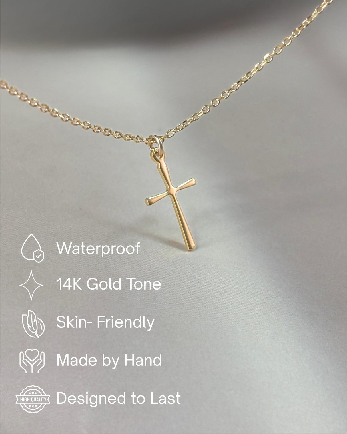 Annika Bella Gold Cross Necklace, 16-18 Inches Gold Chain, Womens Small Simple Cross Pendant Necklaces, Faith Gift for Her, Christian Jewelry (Gold)