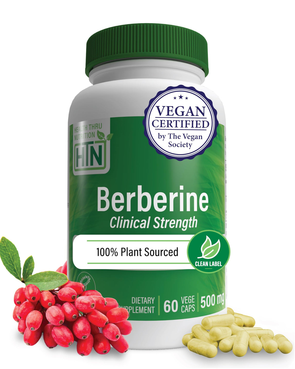 Health Thru Nutrition Berberine HCl 500mg 60 Servings | Clinical Strength Supplement | Certified Vegan | Non-GMO | Soy Free | 3rd Party Tested