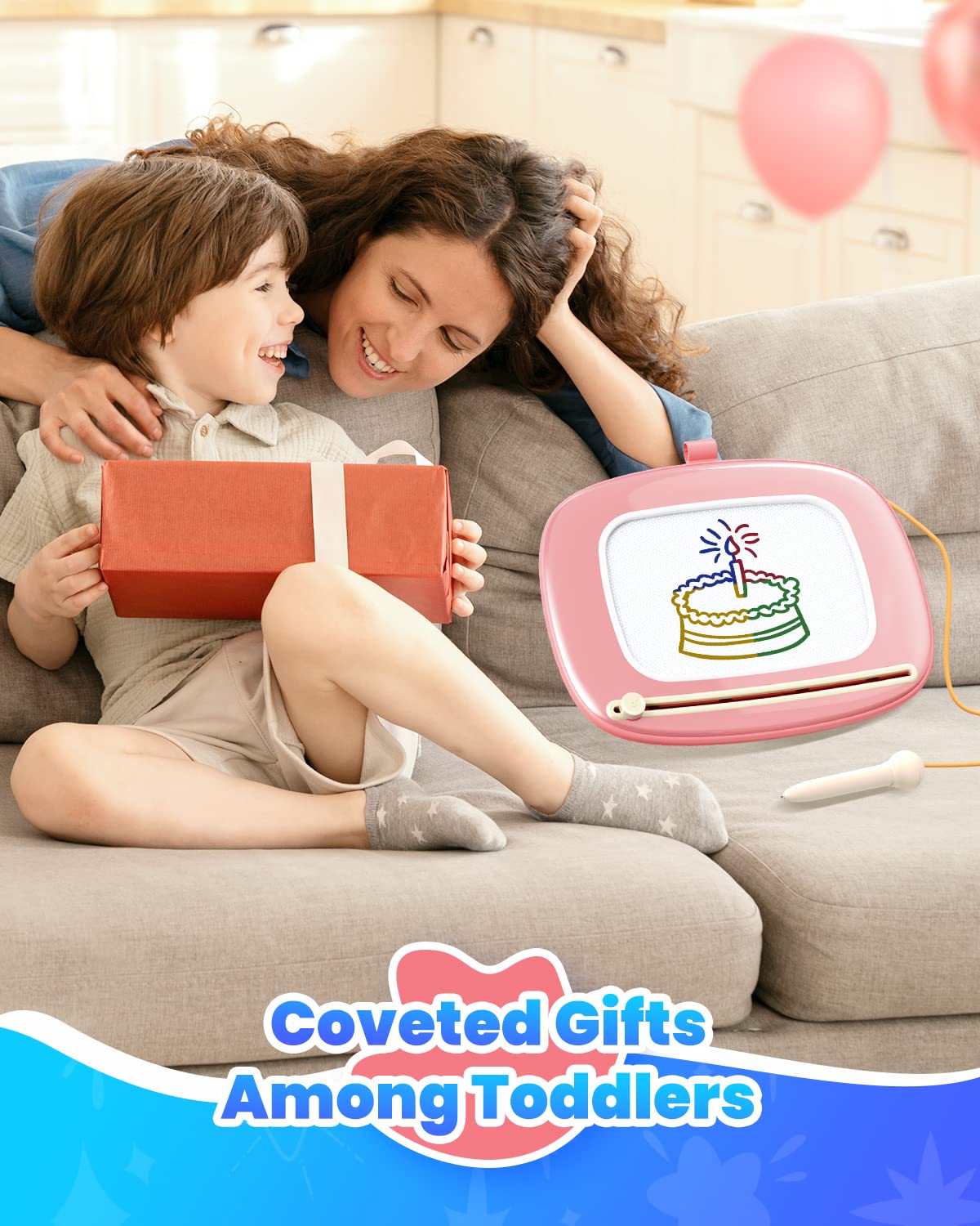 Seimome Magnetic Drawing Board, Toddler Girl Toys for 1-2 Year Old, Doodle Board Pad Learning and Educational Kids Toys for 1 2 3 Year Old Baby Girl Birthday Christmas GIF- Pink