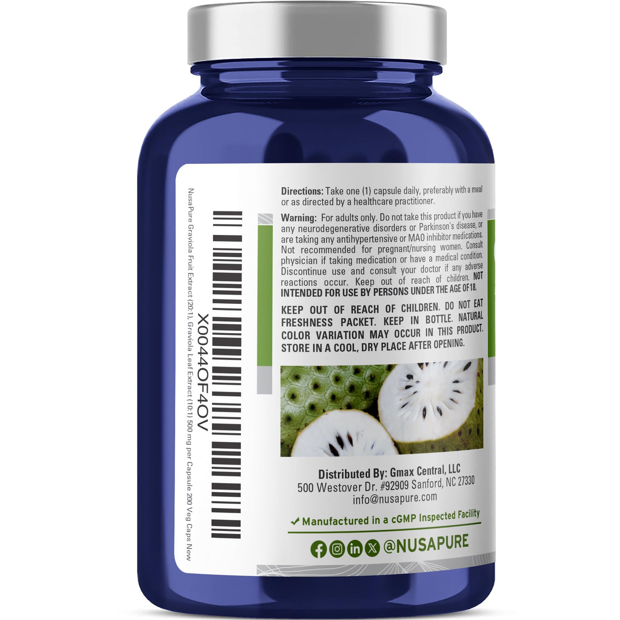 NusaPure Graviola 20:1 & 10:1 Extract, 250 mg Equivalent to 7,500 mg per caps 200 Veggie (Vegan, Non-GMO)