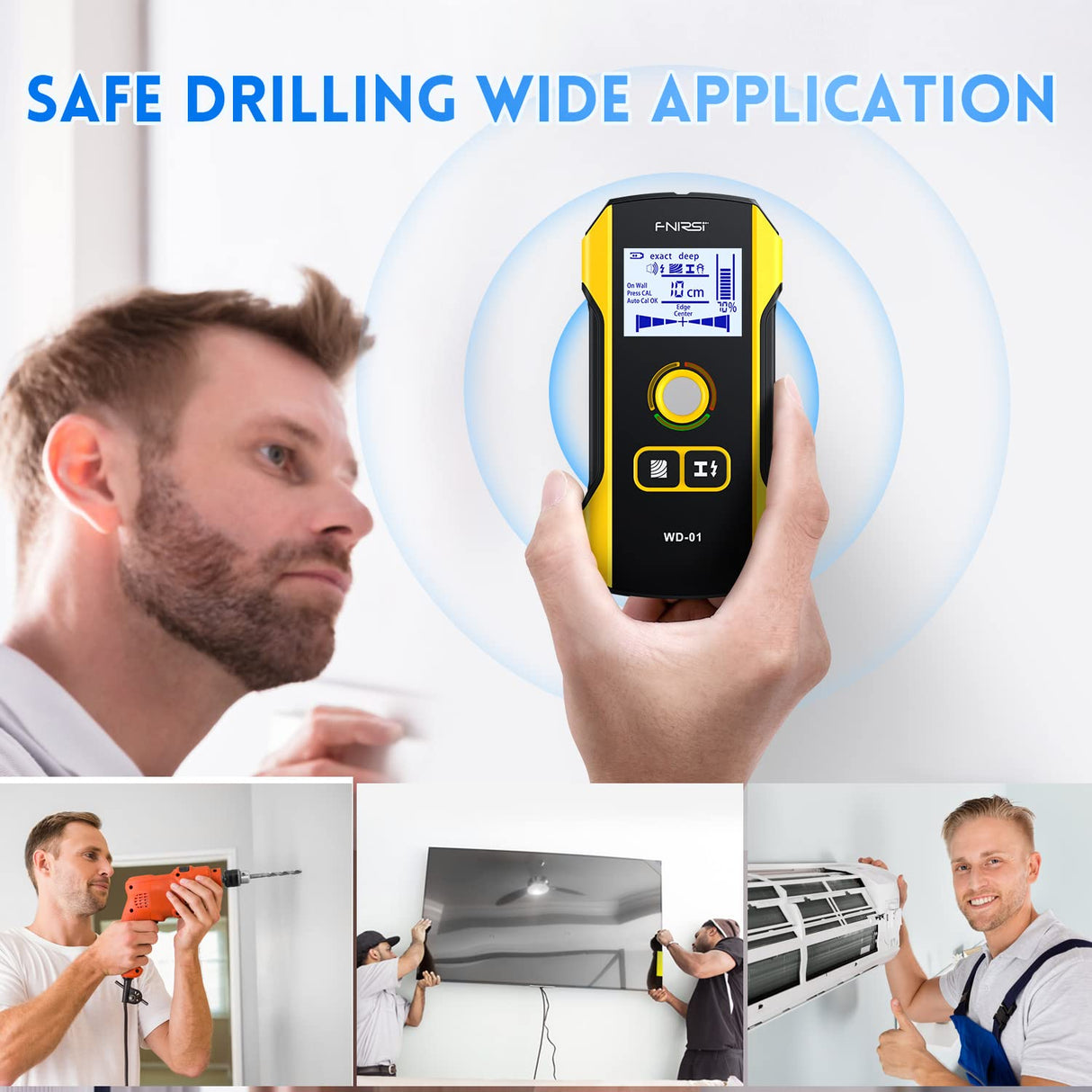 FNIRSI Stud Finder Wall Scanner - 6 in 1 Electronic Wall Wood Stud Finder, Wall Detector with Updated Positioning Hole for Center and Edge of Wood AC Wire Metal Studs Joist Pipe