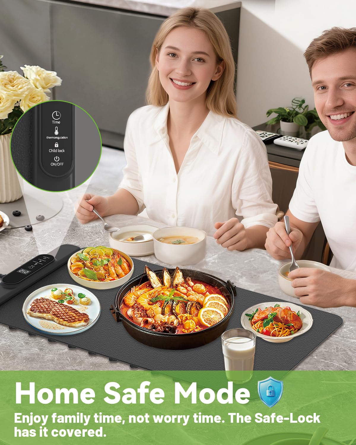 Food Warming Mat Electric Tray: YTLAD Silicone Heating Pad with 6 Level Adjustable Temperature and 5 Hours Timer & Family Lock, Foldable Food Warmers for Parties, Daily Use (Black, 25.6" x 15.55")