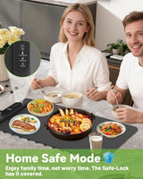 Food Warming Mat Electric Tray: YTLAD Silicone Heating Pad with 6 Level Adjustable Temperature and 5 Hours Timer & Family Lock, Foldable Food Warmers for Parties, Daily Use (Black, 25.6" x 15.55")