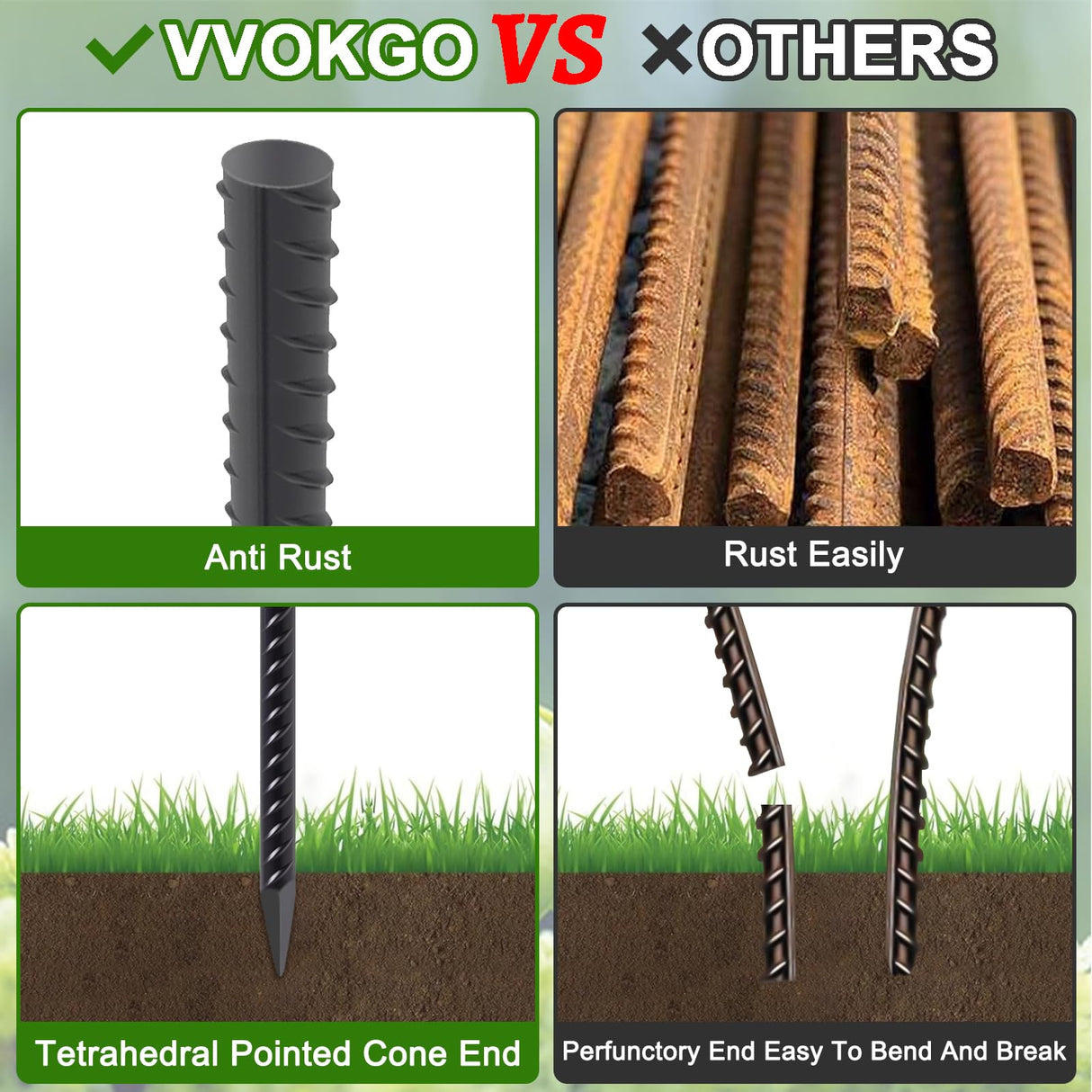 VVOKGO Straight Rebar Stakes 16 Inch Metal Ground Concrete Form Stakes