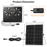25W Metal Frame Solar Powered Fan with Battery, IP65 Waterproof Solar Exhaust/Intake Fan for Chicken Coop, Greenhouse, Dog House and Shed, Low Noise (16.4FT Cord)