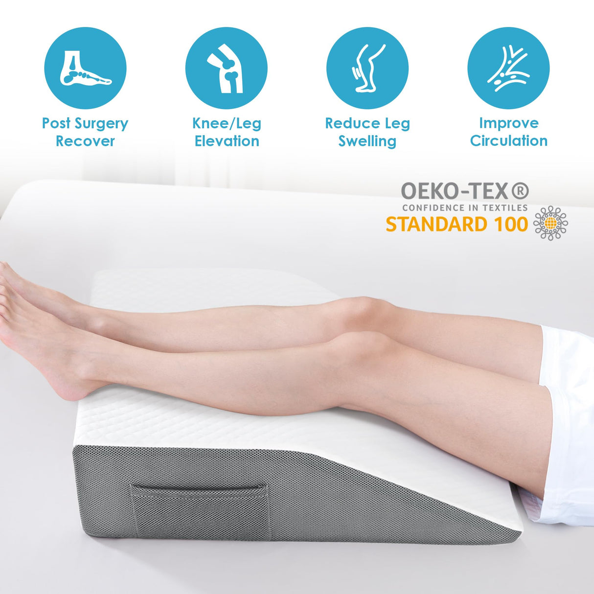 Cozymaker 6" Leg Elevation Pillows for Swelling, Cooling Gel Memory Foam Wedge Pillows for After Surgery, Sciatica Back Knee Hip Ankles Pain Relief, Leg Pillows for Sleeping