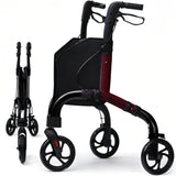 Premium 3 Wheel Rollator Walker for Seniors, Lightweight Foldable Elderly Three Wheeled Rollator with Storage Bag, Aluminum Mobility Aid Rolling Walker (Black & Red)