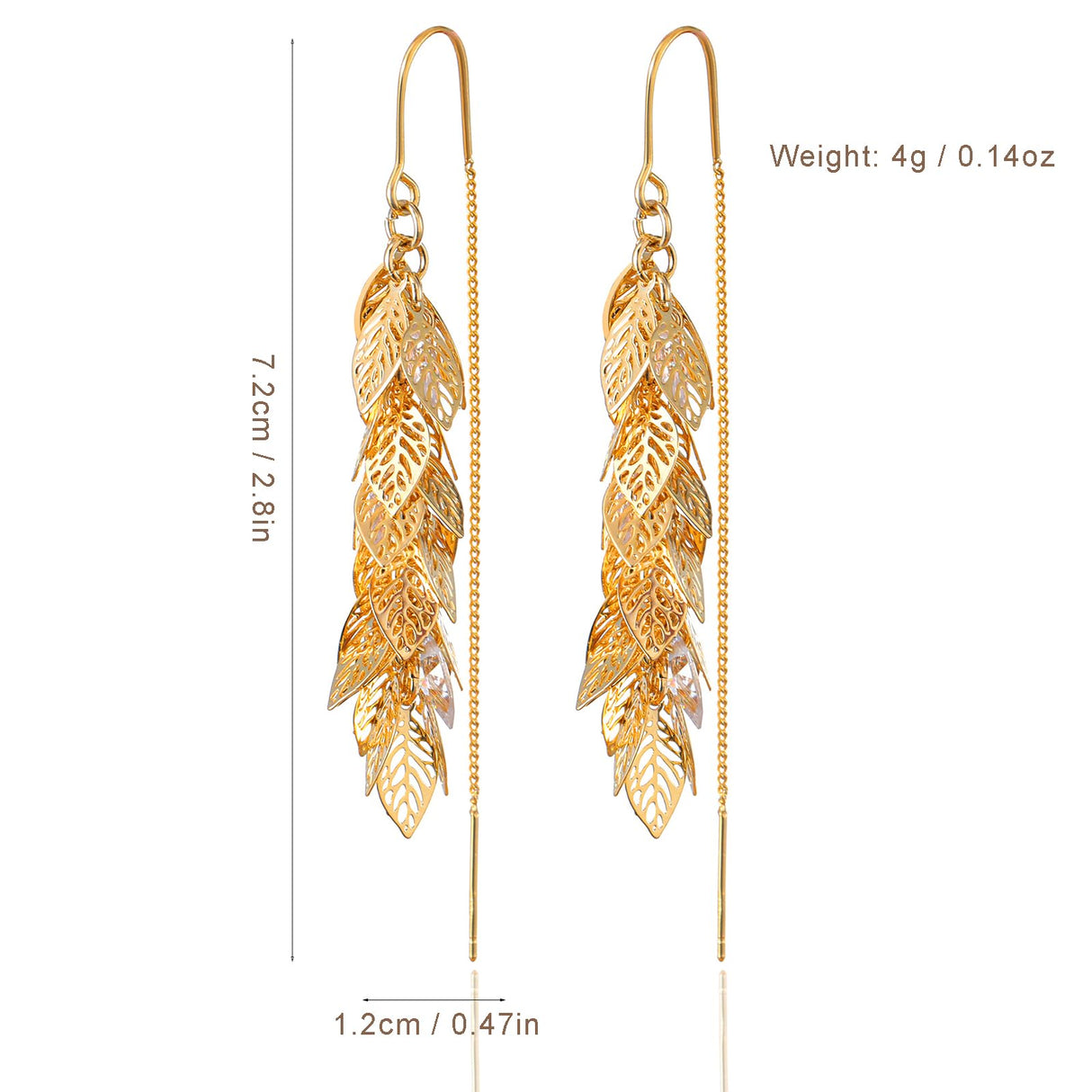 ZioNNyxviana 14K Gold Plated Leaf Threader Crystal Earrings for Women, Long Tassel Elegant Dangle Drop Earrings for Weddings, Galas, and Formal Events, Hypoallergenic Lightweight Jewelry Idea Gift(Gold)